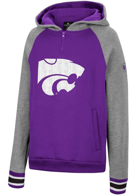 Youth K-State Wildcats Purple Colosseum Tuppence 1/4 Zip Long Sleeve Hooded Sweatshirt