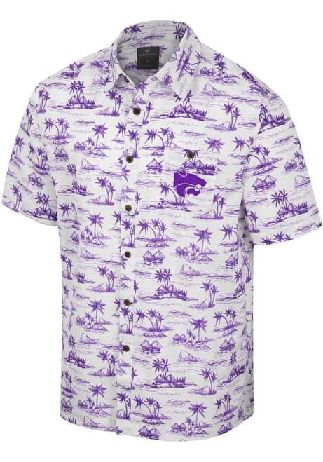 Mens K-State Wildcats White Colosseum Spontaneous Short Sleeve Dress Shirt