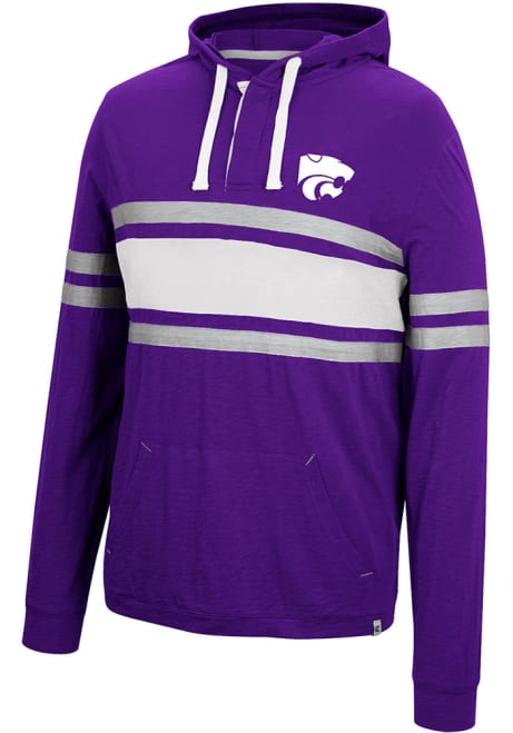 Mens K-State Wildcats Purple Colosseum Well Were Waiting Henley Long Sleeve Fashion Hood