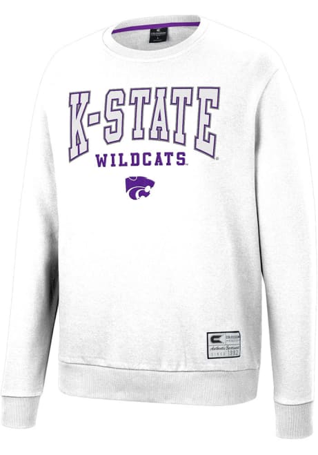 Mens K-State Wildcats White Colosseum Scholarship Fleece Crew Sweatshirt
