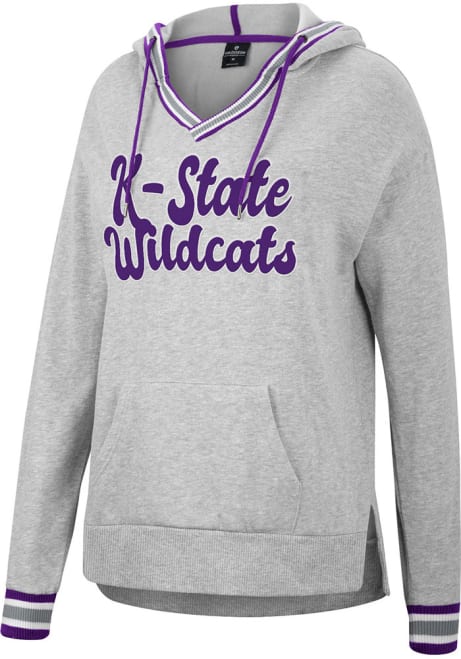 Womens K-State Wildcats Grey Colosseum Andy Rib Trim Hooded Sweatshirt