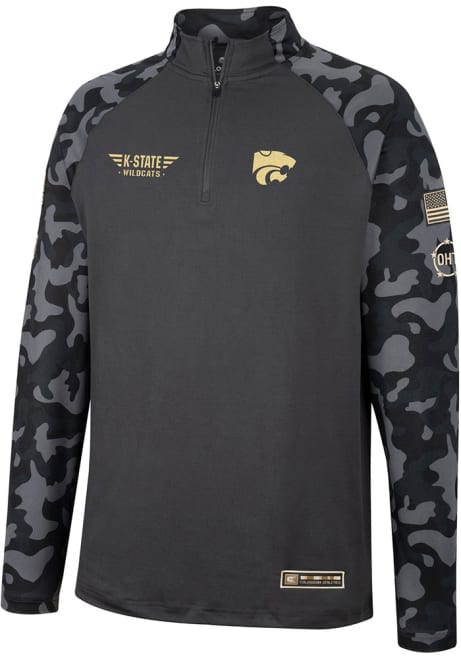 Mens K-State Wildcats Charcoal Colosseum Long Range Camo 1/4 Zip Pullover