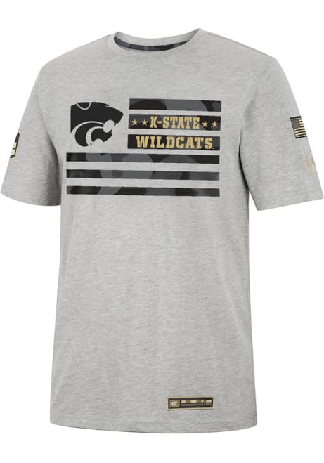 K-State Wildcats Grey Colosseum Shockwave Camo Flag Short Sleeve T Shirt