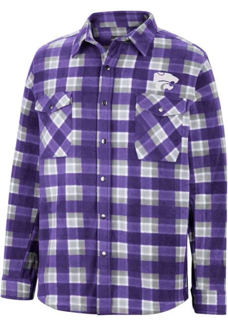 Mens K-State Wildcats Purple Colosseum Ellis Plaid Polar Fleece Snap Light Weight Jacket