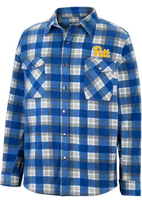 Mens Pitt Panthers Blue Colosseum Ellis Plaid Polar Fleece Snap Light Weight Jacket