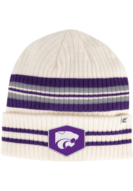 K-State Wildcats Colosseum Trainer Striped Beanie Mens Knit Hat - White