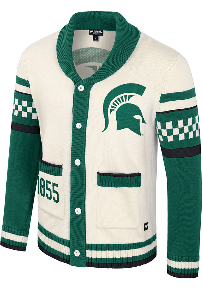 Colosseum Michigan State Spartans Womens White Rolled Collar Jacquard Long  Sleeve Cardigan