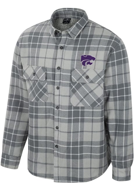 Mens K-State Wildcats Grey Colosseum Coal Plaid Button Up Medium Weight Jacket