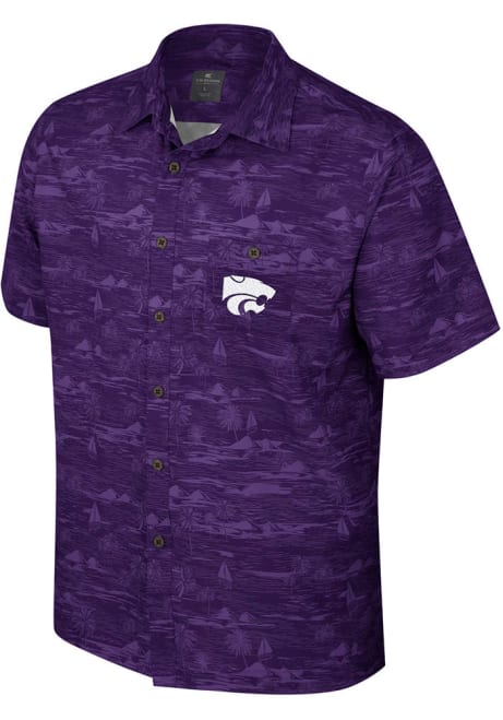 Mens K-State Wildcats Purple Colosseum Ozark Camp Short Sleeve Dress Shirt