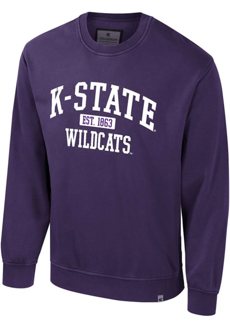 Mens K-State Wildcats Purple Colosseum Matrix Acid Wash Crew Sweatshirt