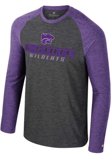 Mens K-State Wildcats Charcoal Colosseum Revolution Raglan Long Sleeve T-Shirt