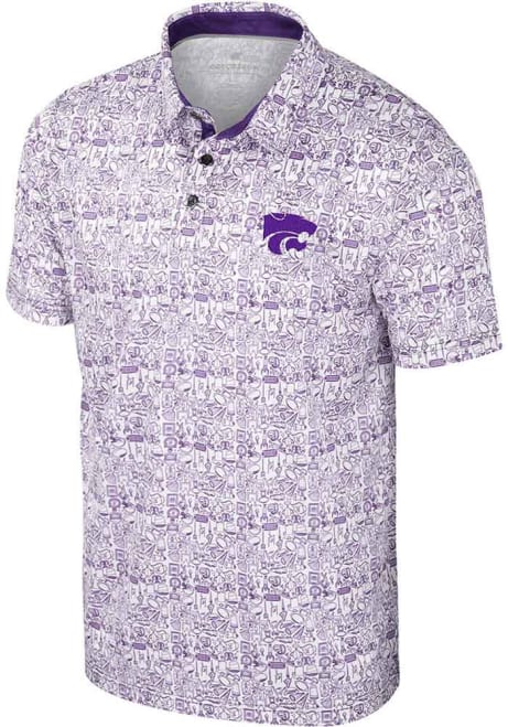 Mens K-State Wildcats White Colosseum Its Time Allover Print Short Sleeve Polo Shirt