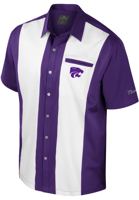 Mens K-State Wildcats Purple Colosseum Bowling Button Up Short Sleeve Dress Shirt