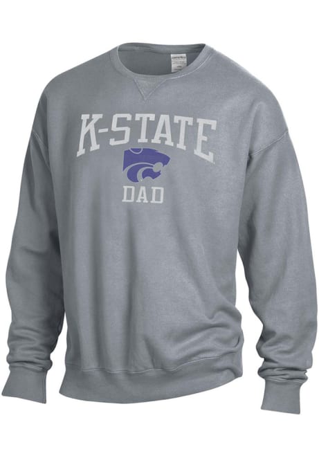 Mens Charcoal K-State Wildcats Comfort Wash Dad Crew Sweatshirt