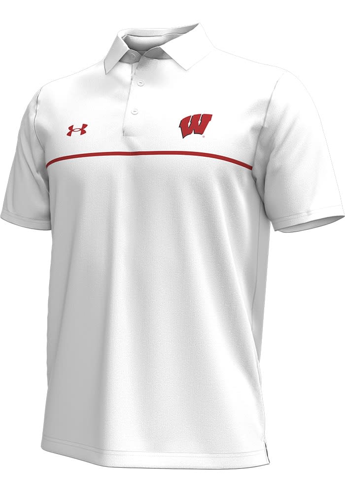 Under Armour Wisconsin Badgers Mens White Sideline Playoff Chest Stripe Short Sleeve Polo White 95 Polyester 5 Elastane Size XL