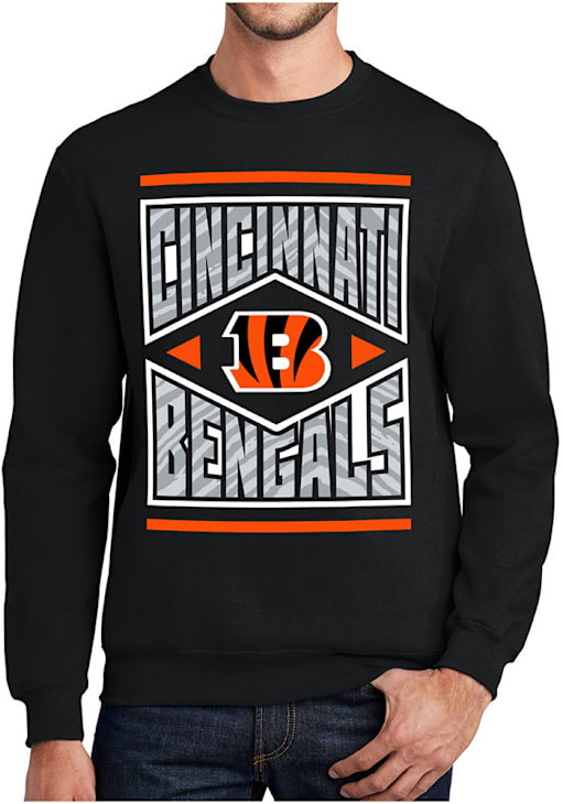 Zubaz Cincinnati Bengals Mens BLACK DIAMOND BLOCK Crew Sweatshirt