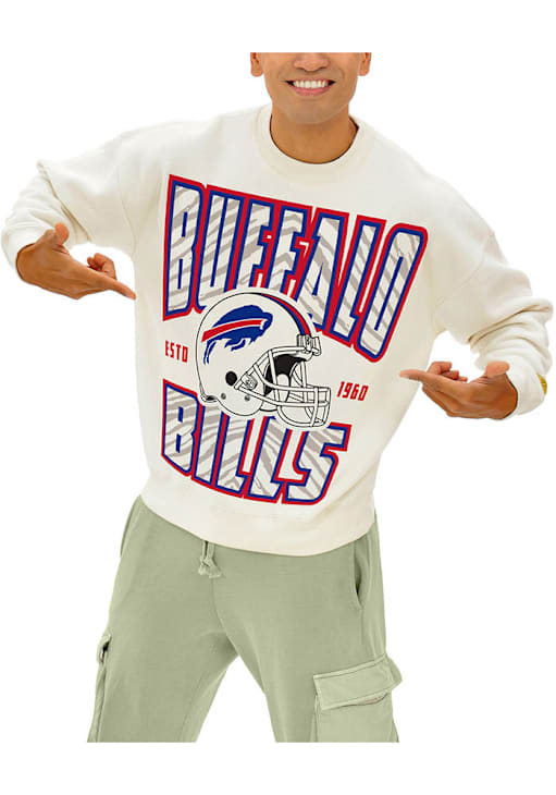 Buffalo Bills Mens White Helmet Stack Long Sleeve Crew Sweatshirt