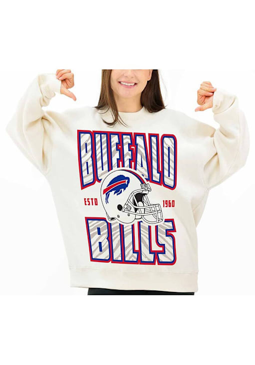 Buffalo Bills Mens White Helmet Stack Long Sleeve Crew Sweatshirt