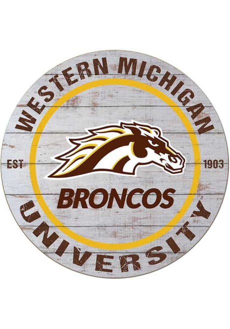 Grey Western Michigan Broncos 20x20 Weathered Circle Sign