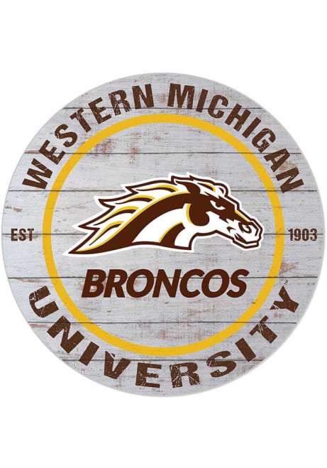 Grey Western Michigan Broncos 20x20 In Out Weathered Circle Sign