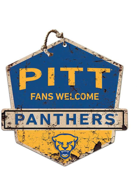 Gold Pitt Panthers Fans Welcome Rustic Badge Sign