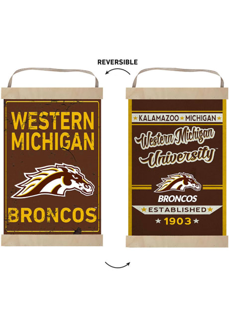 Brown Western Michigan Broncos Faux Rusted Reversible Banner Sign