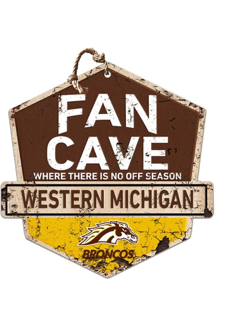 Brown Western Michigan Broncos Fan Cave Rustic Badge Sign