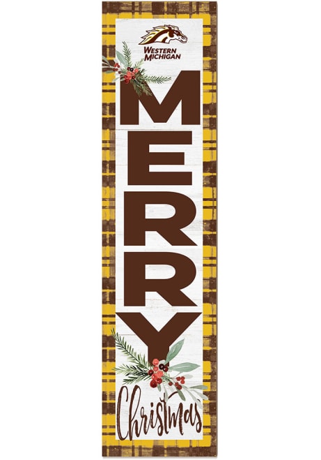 Brown Western Michigan Broncos 11x46 Merry Christmas Leaning Sign