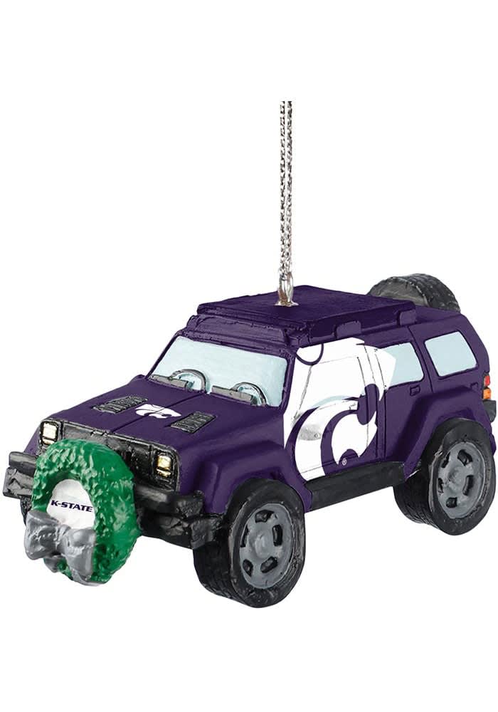 K State Wildcats PURPLE jeep with wreath Ornament