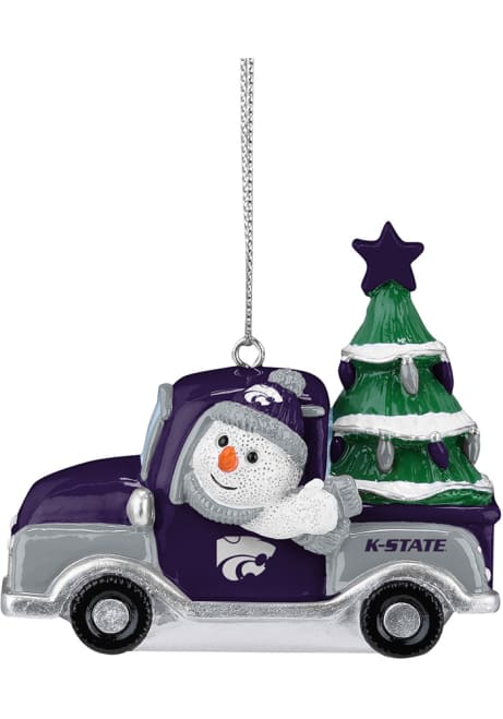 White K-State Wildcats Snowman Riding Truck Ornament