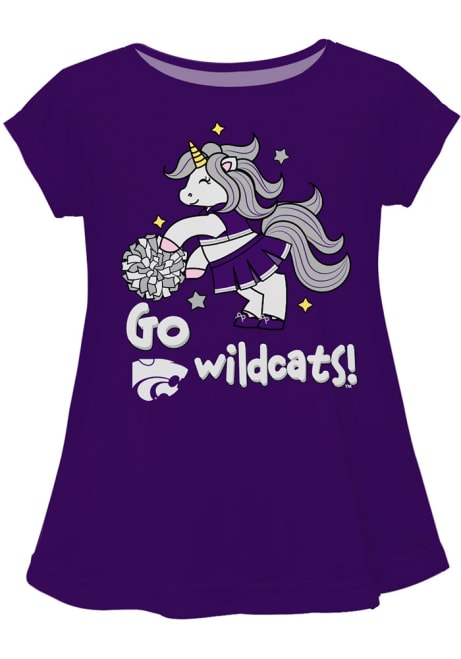 Girls Purple K-State Wildcats Unicorn Blouse Short Sleeve T-Shirt