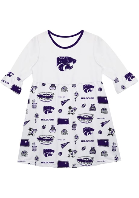 Girls K-State Wildcats White Vive La Fete Impressions Short Sleeve Dress