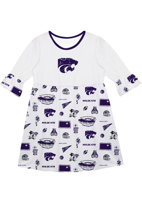 Toddler K-State Wildcats White Vive La Fete Impressions Long Sleeve Dress