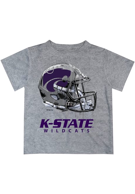 Youth Grey K-State Wildcats Helmet Short Sleeve T-Shirt
