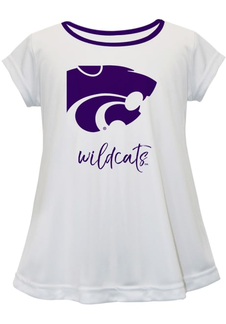 Girls White K-State Wildcats Script Blouse Short Sleeve T-Shirt