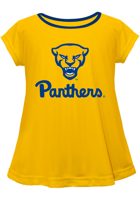 Girls Pitt Panthers Gold Vive La Fete Script Blouse Short Sleeve T-Shirt