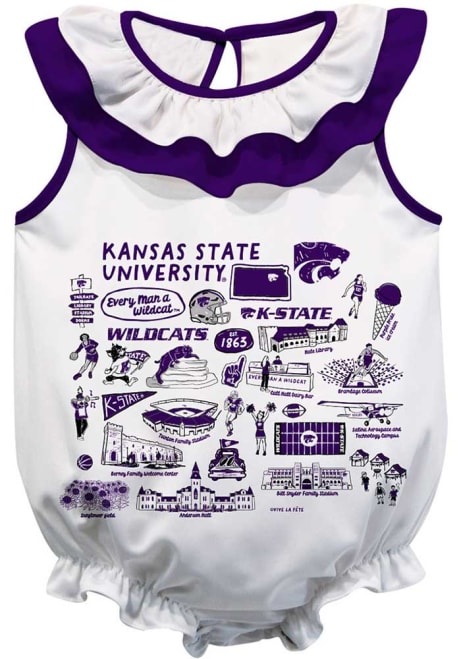 Baby K-State Wildcats White Vive La Fete Impressions Ruffle Short Sleeve One Piece