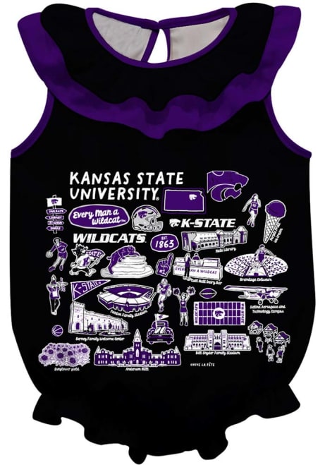 Baby K-State Wildcats Black Vive La Fete Impressions Ruffle Short Sleeve One Piece