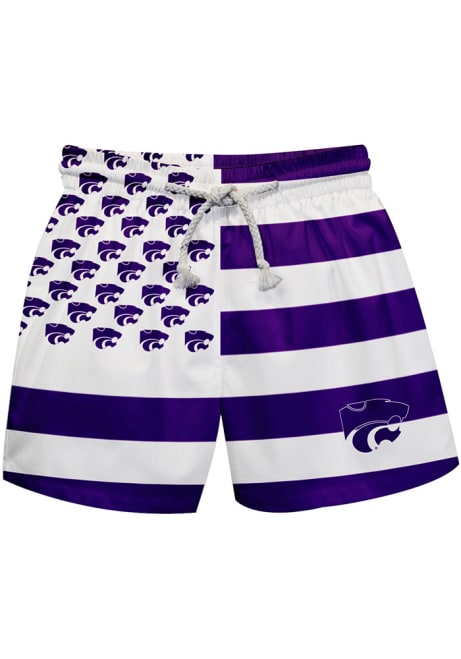 Youth Purple K-State Wildcats Flag Swimwear Swim Trunks