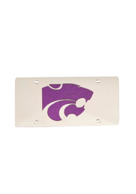 K-State Wildcats Silver  Purple Glitter Team Logo Silver License Plate