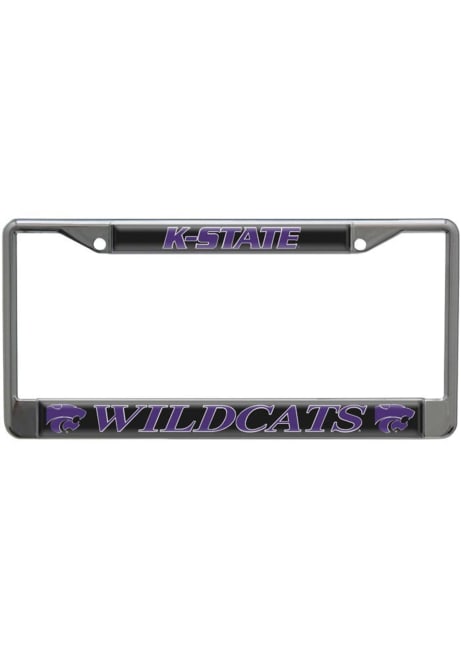K-State Wildcats Black  Black Domed Chrome License Frame