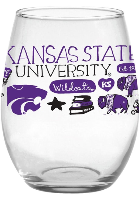 Purple K-State Wildcats Julia Gash Stemless Wine Glass