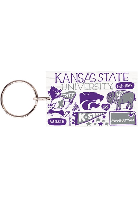 Purple K-State Wildcats Julia Gash Wood Keychain