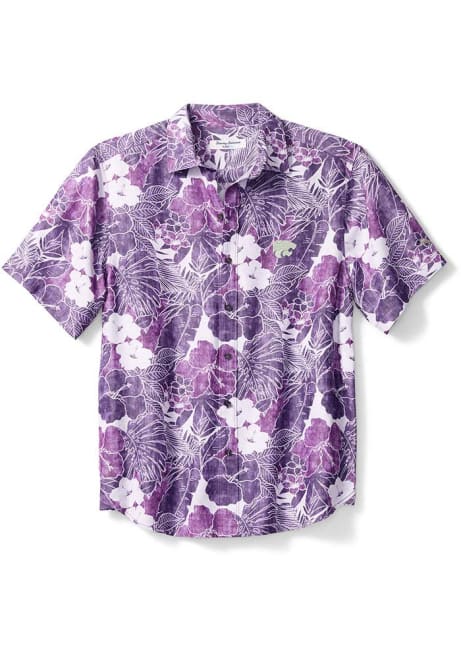 Mens K-State Wildcats Purple Tommy Bahama Coconut Point Playa Flora Short Sleeve Dress Shirt