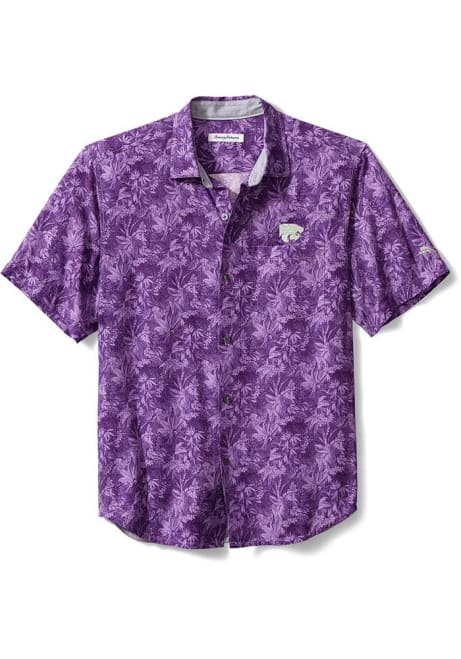 Mens K-State Wildcats Purple Tommy Bahama Sport Jungle Shade Silk Camp Short Sleeve Dress Shirt