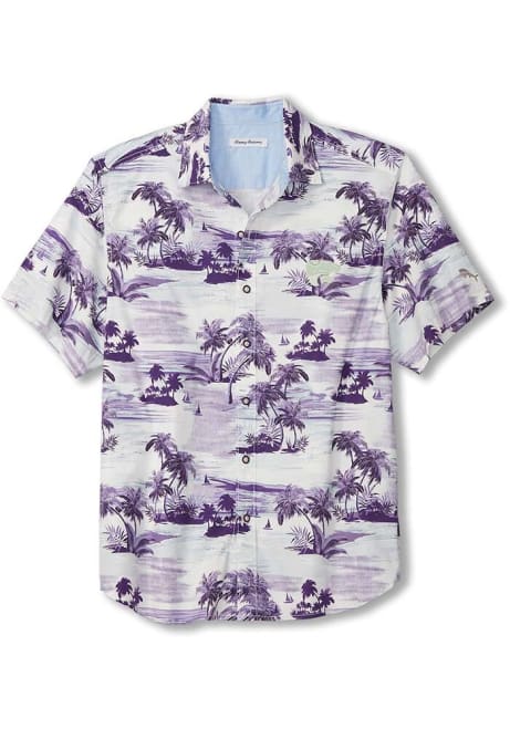 Mens K-State Wildcats Purple Tommy Bahama Sport Tropical Horizons Short Sleeve Dress Shirt