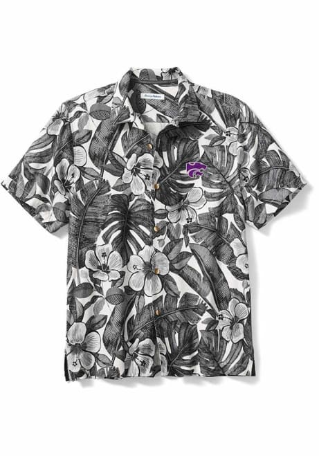 Mens K-State Wildcats Black Tommy Bahama Floral Lush Short Sleeve Dress Shirt