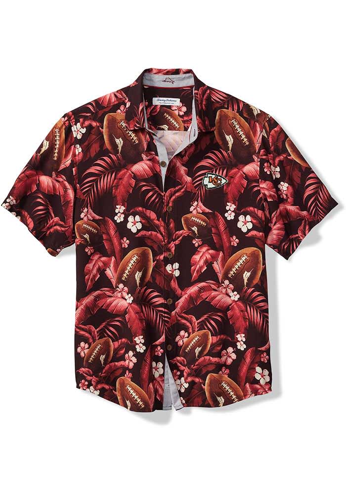 Tommy Bahama Kansas City Chiefs Mens Red Veracruz Cay First Down Blooms  Short Sleeve Dress Shirt