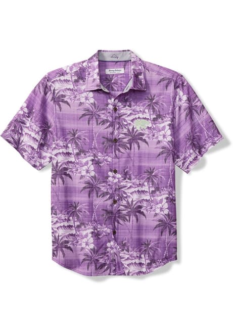 Mens K-State Wildcats Purple Tommy Bahama Sport Coconut Point Isla Palmetta Short Sleeve Dress Shirt