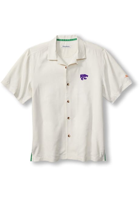 Mens K-State Wildcats White Tommy Bahama Hibiscus Vibrations Camp Short Sleeve Dress Shirt